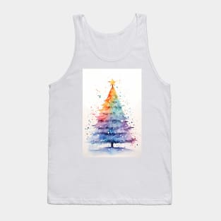 Rainbow Colored Watercolor Christmas Tree Tank Top